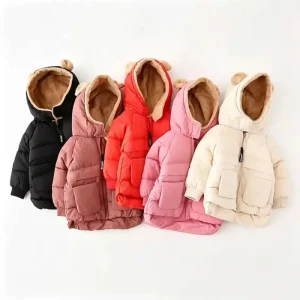 Cute Bear Ears Hooded Cotton Clothes for Both Boys and Girls High quality Thick Windproof Children’s Outdoor Clothing