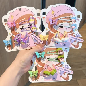 Cute Cartoon Doll Hair Clips And Hair Ties Set Butterfly Kids Hair Accessories For Baby Girls