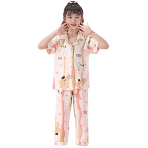 Cute Cartoon Girls Sleepwear Set High Quality Long Sleeve Pajamas Breathable Home Clothing Suit for Mother Daughter Parent Child