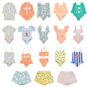 Cute Cartoon Print Kids Swimwear Girls Ruffle One Piece & Two Piece Bikini Set with Quick Dry Beach Shorts