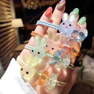 Cute Cartoon Rabbit Hair Ring Simple Transparent Jelly Bead Hair Rope Fresh Forest Hair Accessories