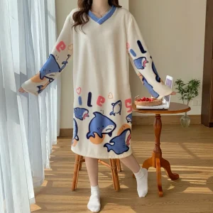 Cute Cartoon Winter Girl Pajamas Coral Velvet and Rice Velvet Thermal Flannel Fabric Comfortable Nightgown for Students