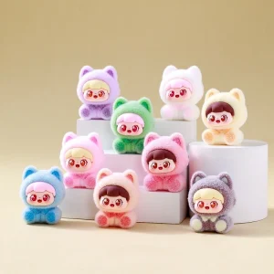 Cute DIY Desktop Ornaments Decoration Flocking Cat Sitting Girl DIY Key Chains Accessories Kids Figures Toys Gift