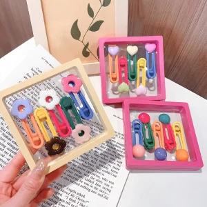 Cute Design Kids Girls Mini Hair Bangs Clip Lovely Cartoon Character Hairpin Children’s Forehead Hair Clips Set With Box