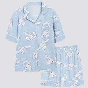 Cute Fashion Print Long Sleeve Cardigan Pajamas Set Leisure Loose Two Piece Sleepwear Set for Women Girls