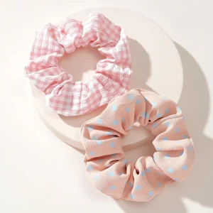 Cute Fresh Scrunchy Hair Ties Multi Color Polka Dots and Grid Scrunchies Sets for Girls Kids Child