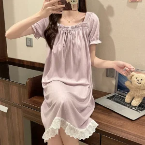 Cute Girls Short Sleeve Nightgown Women Summer Homewear Sleepwear Ladies Night Suits Pijamas Suppliers Women’s Pajamas