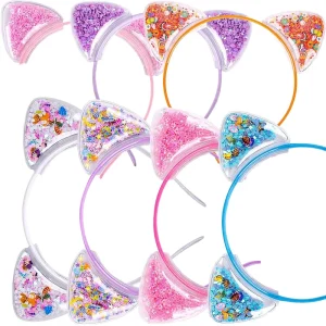 Cute Gradient Glitter Quicksand Girls Headband Sporty Plastic Cat Ears Hair Accessories with Shiny Colorful Cartoon Style
