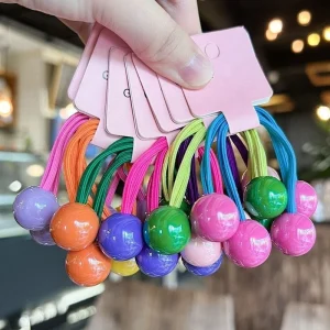 Cute Headrope Ponytail Holders High Elastic Kids Baby Bead Hair Accessories Two Balls Hair Tie Hair Rubber Bands for Girls