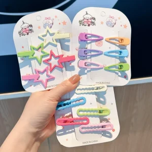Cute Kids Hair Accessories Set Star and Wave Candy Color Hair Clips for Girls