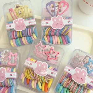 Cute Mini Hair Bands and Claw Clips Gift Set Colored Fabric Thumb Scrunchies Kids Friendly Do Not Damage Hair