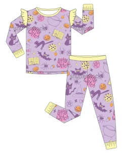 Cute Pastel Witch Halloween Full Print Design Baby Girl 2pcs Set Baby Clothing ODM Baby Bamboo Soft Baby Clothing