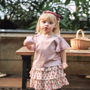 Cute Pink Simple Baby Girl Blouse with Wide Sleeves Top for Daily Wear