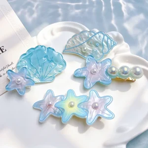 Cute Sea Shell Conch Starfish Hair Clips for Kids Summer Beach Hair Bangs Clips Acrylic Hair Accessories for Girls