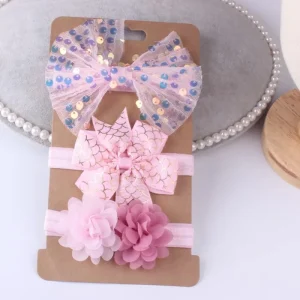 Cute Soft Big Bow Baby Elastic Headband Set 3 Pieces Solid Color for Girls
