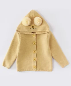 Cute Special Design Hoodie for Kid Girls Solid Color Long Sleeve Knitted Sweater for Autumn