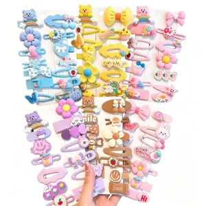 Cute Sweet Cartoon Plastic Hair Clips Kids Handmade Colorful Bear Flower Bow Barrette Baby Girls Hair Accessories Daily Gift