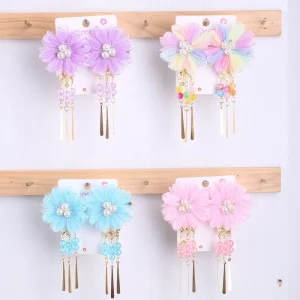 Cute and Sweet Children’s Flower Hair Accessories with Bow and Glass Hair Clip