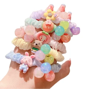 Cute and Sweet Style Children’s Hair Ties Cartoon Rabbit & Flower Designs Soft Elastic Hair Ties