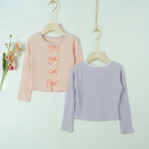 Cute pink Kids Girls Dance Ballet Sweater With Bowknot