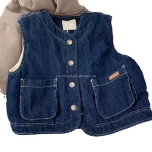 D1417 Boys Cowboy Waistcoat Autumn and Winter Handsome Korean Version of Velvet Cotton Shell Polyester Filled Warm Joker Vest