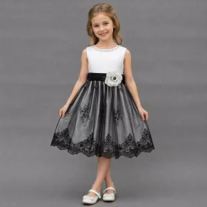 D30594 New Arrival Dress for Kid Girls Sleeveless Lace Embroidery Flower Party Dress