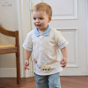 DB2262352 Children Boys Top Summer Casual Short Sleeve Cool Car Print Polo Shirt Casual Outdoor T Shirt