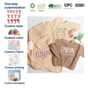DIY Custom 100% Cotton Baby Sweater with Hand Embroidered Machine Embroidered Letters Baby Name for Boys and Girls Birthday Gift