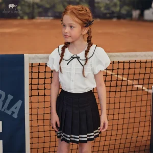 DK2261541 DAVE BELLA Children Girls White Shirt Summer Baby Girls Fashion Short Sleeve Casual Shirt