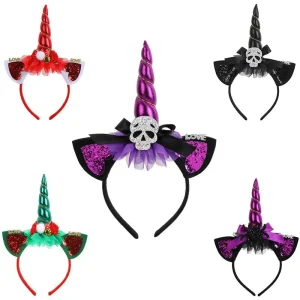 Daou Christmas Unicorn Kids Headband European American Children’s Hair Accessory Cloth Material Handmade Hair Clip Party