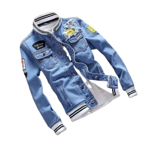 Denim Jacket Mens Slim Fit Japanese Style Teens Boys Denim Jeans Jackets and Coats