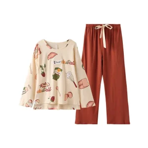Design Casual Home Girls Sleepwears Summer Set 2 Piece Cotton Short Sleeve Nightwear Pajama Set