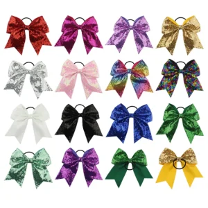 Design Mermaid Sequin Cheer Bows Headband Holder for Girls Kids Handmade Bling Elastic Hair Bows Hair Accessories