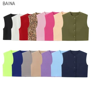 Design Women Series Row Trimmed Style Vest Coat Vintage Sleeveless Female Waistcoat Tops