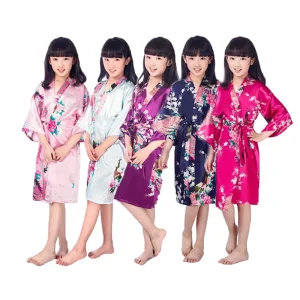 Designer Floral Print Silk Robe Kimono Children’s Bathrobe Girl Pajamas