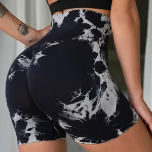 Designer Women Girls High Waist Compression Soft Scrunch Booty Back Seamless Yoga Shorts Marble Tie Dye Legging Shorts