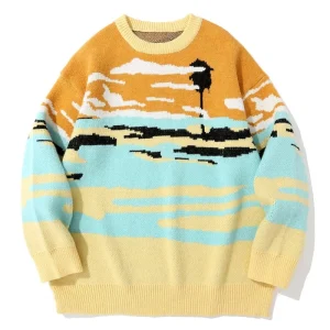 DiZNEW Landscape Jacquard Wool Sweater for Young Boy Loose Sweater