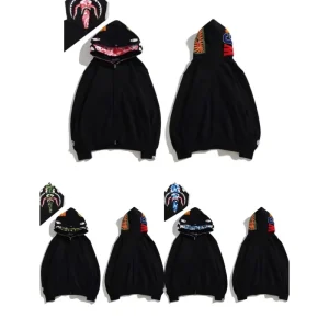 Double Cap Cross Border Foreign Dropshipping BA Shark Ape Head 3D Printed Zipper Hoodie Trendy Loose Camouflage Winter 26