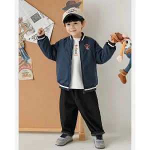 Drop Ship Factory Solid Baseball Jacket Custom Logo Kids Boys Baby Children Clothes Animal Embroidery Zipper Outerwear