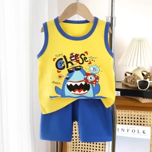 Dropshipping Children’s Vest Suit Summer 100% Cotton Kids Shorts Boy’s Clothing