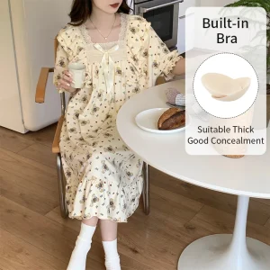 Dropshipping Clothes Women’S Nightgown Women’S Sleepwear Pyjamas Pajamas Women Night Dress for Girls with Chest Pads