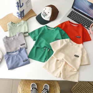 Dropshipping Summer Children’s Wear Leisure Loose Clothes Short sleeved Waffle Boy’s Clothing