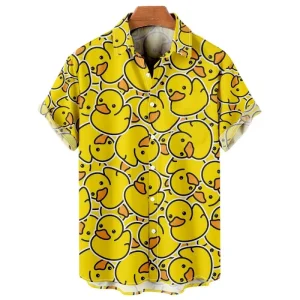 Duck 3d Print Sublimation Shirts Men Hawaiian Shirt Short Sleeve Casual Beach Shirts Boys Single-Breasted Blouse Men’s