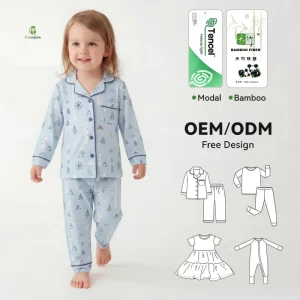 Ecoenfam Kids Girls Bamboo Clothing Sets Toddler Printing Bamboo Sleepwears OEM ODM Children’s Bamboo Pajamas Manufacturer