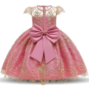 Elegant Girl’s Dress New Year Princess Banquet Wedding Birthday Skirt Floral Pattern Sweet Style Mini Length Spring ODM