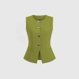 Elegant Solid Color Women’s Vest Stylish Sleeveless Outerwear for Daily Wear