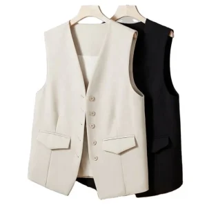 Elegant Suit Vest Female Spring Autumn Jacket Korean Style Loose Sleeveless Coat Single Breasted Cardigan Vest