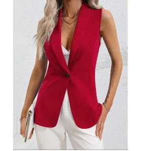 Elegant Waistcoat V Neck Single Breasted Formal Business Waistcoat Vest Woman’s Fashion Vest Red Vintage Waistcoat