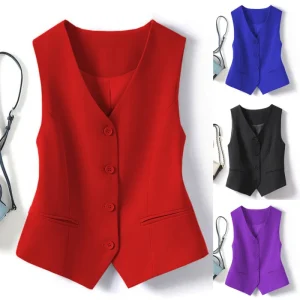 Elegant Waistcoat V Neck Single Breasted Formal Business Waistcoat Vest Woman’s Fashion Vest Red Vintage Waistcoat