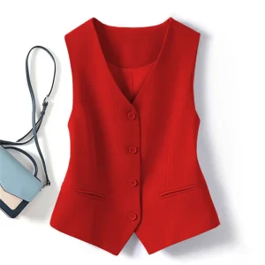 Elegant Waistcoat V Neck Single Breasted Formal Business Waistcoat Vest Women’s Fashion Vest Red Vintage Waistcoat